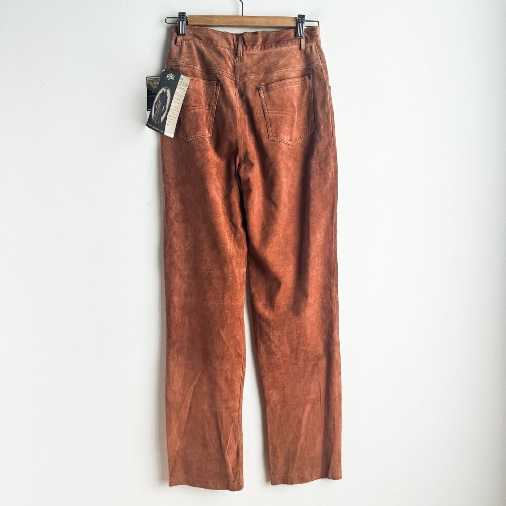 NuAge Brown Suede Straight Leg Pants 8 - Picture 4 of 6